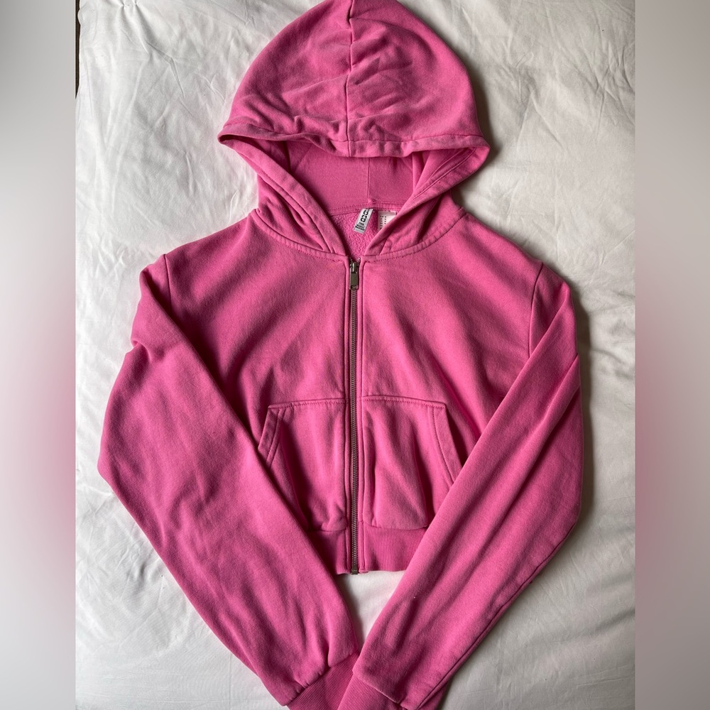 H&M Zip Up Cropped Hoodie (Hot Pink)